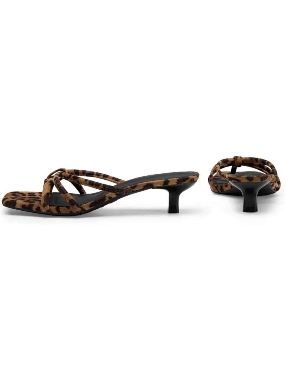 Women's Square Toe Strappy Flip Flop Leopard Low Heels Slip On Thong Heels
